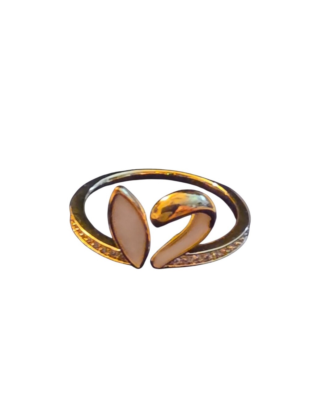 Gold Tone Open Band Ring with Mother Of Pearl Inlay
